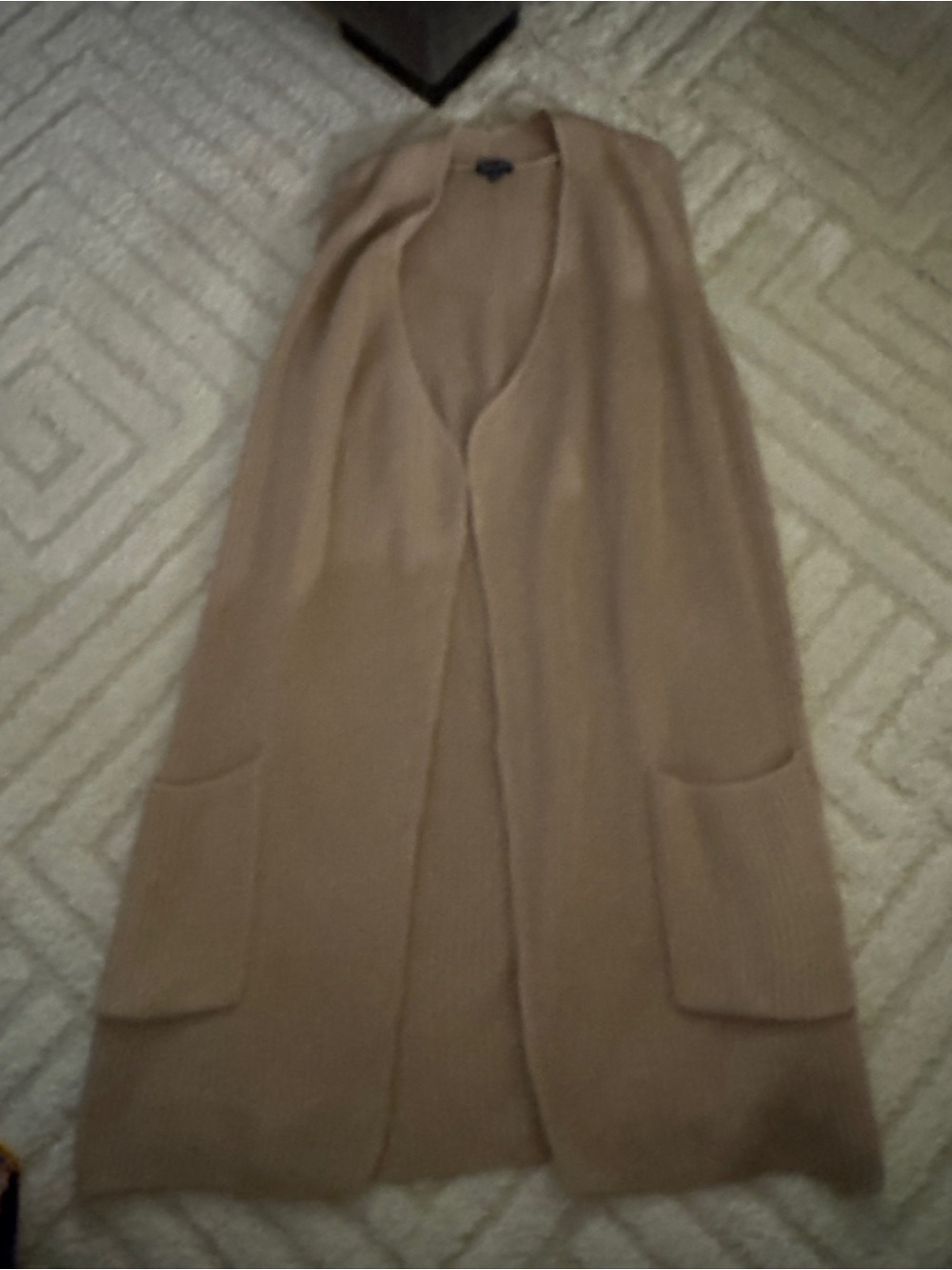 Sleeveless Open-Front Long Cardigan Vest - Camel